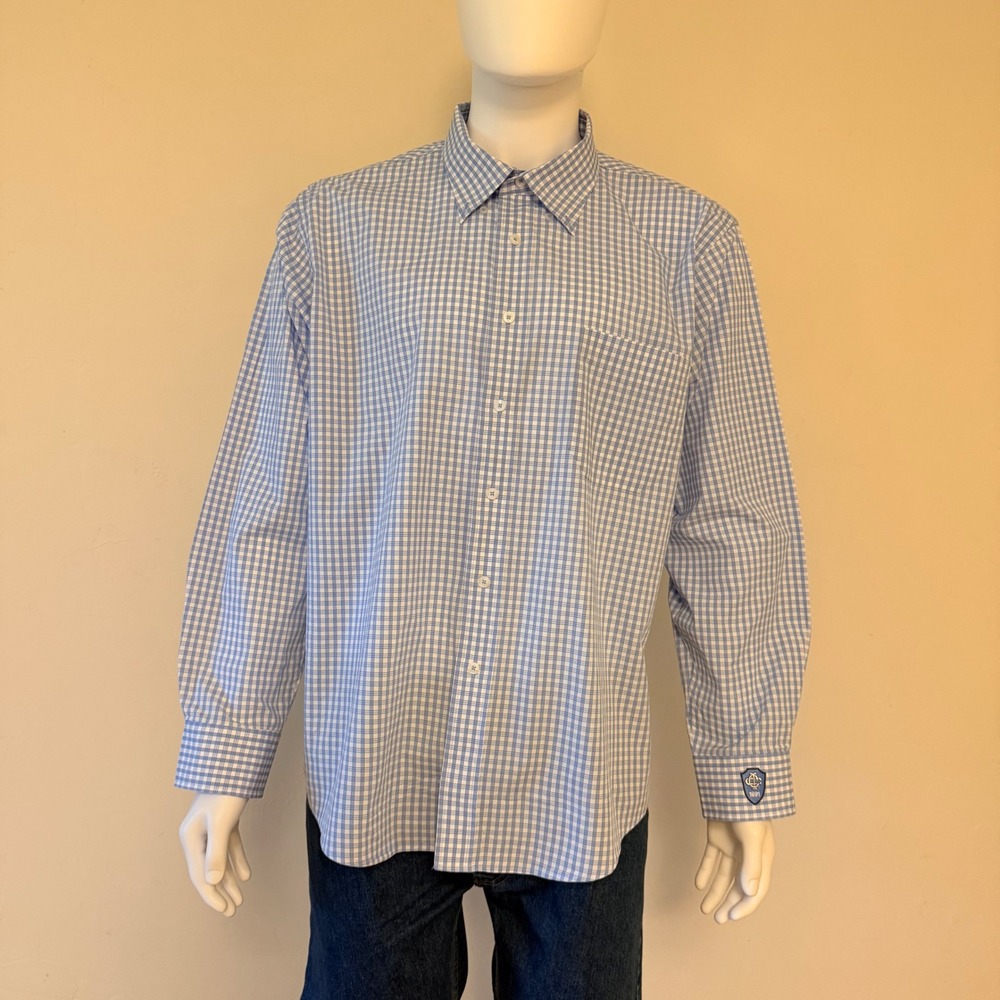 Oxford Golf Mens Blue White Gingham Chicago Golf Club 1891 Crest Shirt Size XL‎